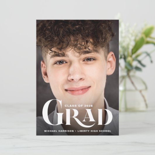 写真モダンタイポグラフィはっきりした卒業 案内状 (スタンド正面)