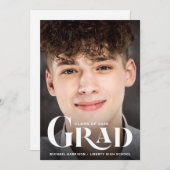 写真モダンタイポグラフィはっきりした卒業 案内状 (正面/裏面)