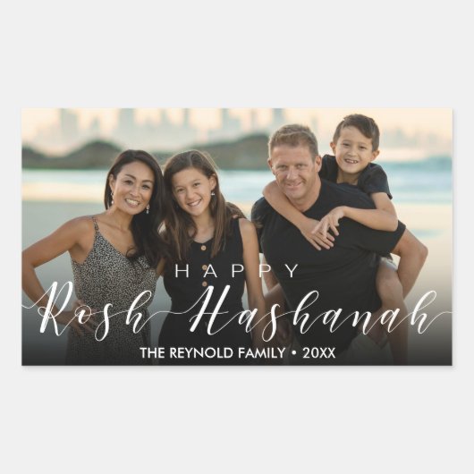 写真モダンタイポグラフィロシュ・ハシャナ 長方形シール (正面)