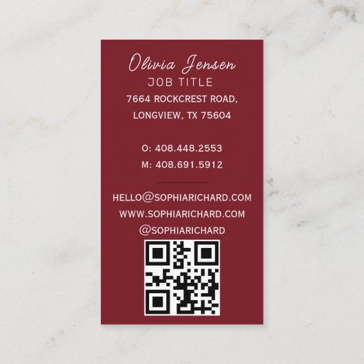 写真モダンタイポグラフィ写真家QRコード 名刺 (裏面)