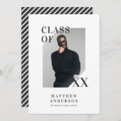 写真モダンタイポグラフィ卒業パーティー招待状 案内状 (正面/裏面)