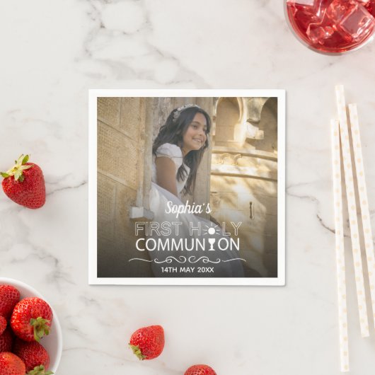 写真モダンタイポグラフィ第一聖餐式 スタンダードカクテルナプキン (インサイチュ)