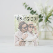 写真モダンタイポグラフィ結婚式の日付を保存 案内ポストカード (スタンド正面)