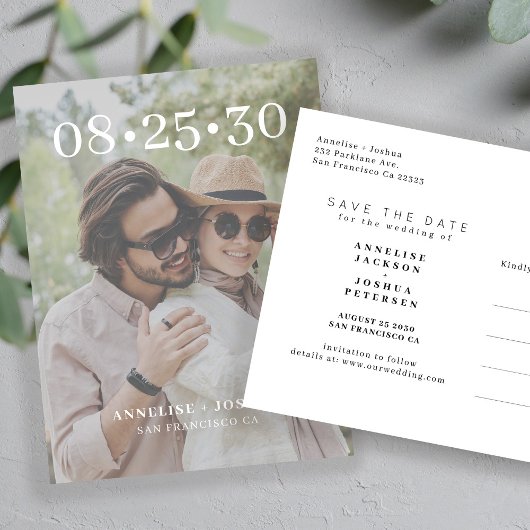 写真モダンタイポグラフィ結婚式の日付を保存 案内ポストカード