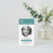 写真モダンティール（緑がかった色）アクアQRコードビジネス 名刺 (スタンド正面)