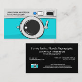 写真モダンティール(緑がかった色)ブルーカメラカメラマン 名刺 (正面/裏面)