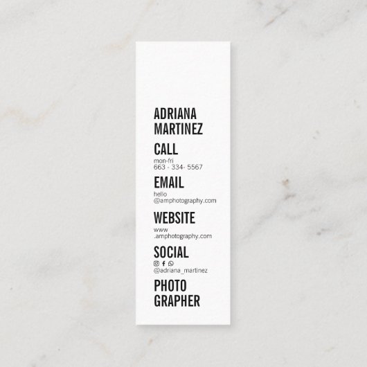 写真モダントレンディーシック写真家 スキニー名刺 (裏面)