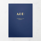 写真モダンネイビーと金ゴールドのrsvpの結婚詳細 三つ折り招待状 (カバー)