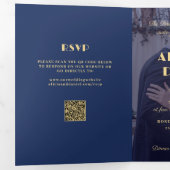 写真モダンネイビーと金ゴールドのrsvpの結婚詳細 三つ折り招待状 (内部最初)