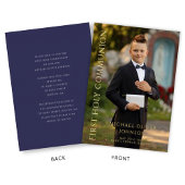 写真モダンネイビーブルーボーイファースト通信金ゴールド 箔招待状