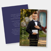 写真モダンネイビーブルーボーイファースト通信金ゴールド 箔招待状