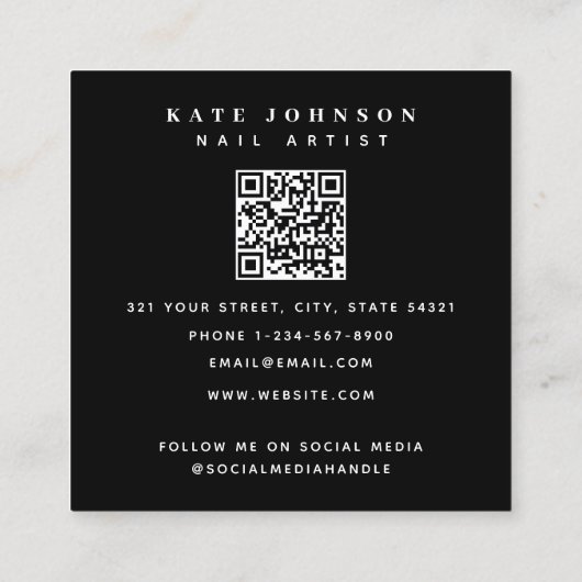 写真モダンネイルアーティスト美しいサロンQRコード スクエア名刺 (裏面)