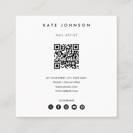 写真モダンネイルアーティスト美しいサロンQRコード スクエア名刺 (裏面)