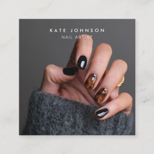 写真モダンネイルアーティスト美しいサロンQRコード スクエア名刺 (正面)