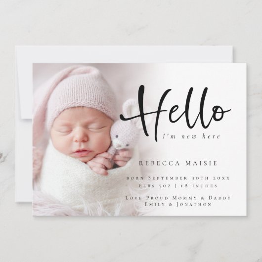 写真モダンハロー新生児ガールピンク誕生Anou 案内状 (正面)