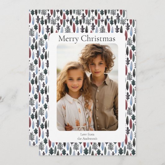 写真モダンパターン(の模様が)あるクリスマスカード 招待状 (正面/裏面)