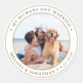 写真モダンパーソナライズされたたった今結婚しました結婚の ラウンドシール (正面)