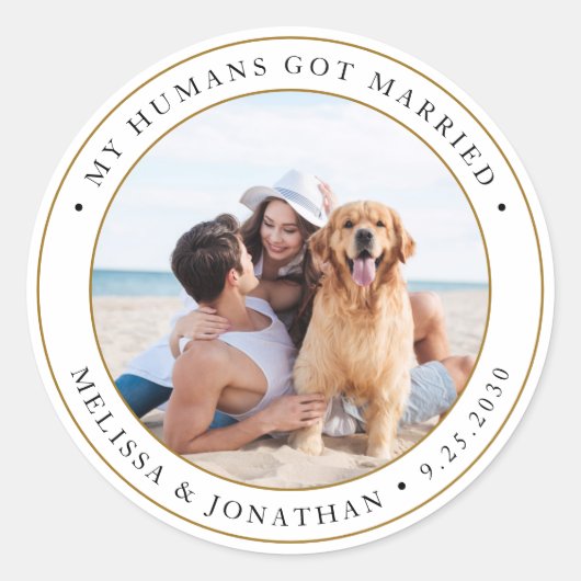 写真モダンパーソナライズされたたった今結婚しました結婚の ラウンドシール (正面)