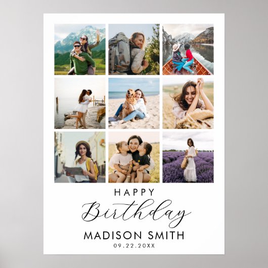 写真モダンパーソナライズされたコラージュハッピーバースデー ポスター (正面)