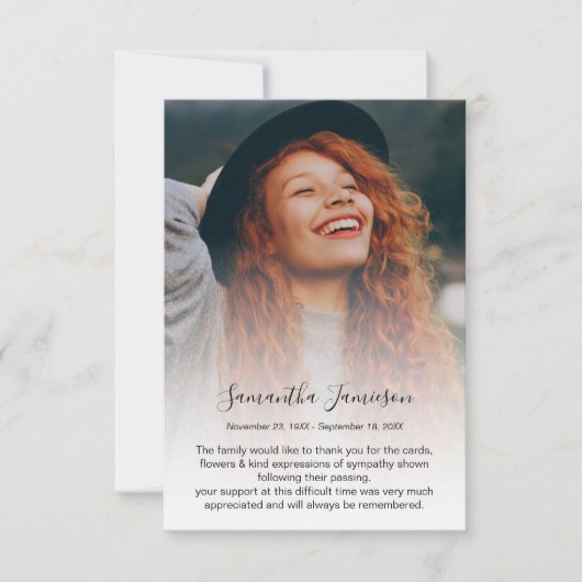 写真モダンパーソナライズされた記念サンキューカード サンキューカード (正面)