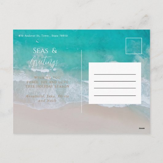 写真モダンビーチミニマルクリスマスホリデーカード シーズンポストカード (裏面)