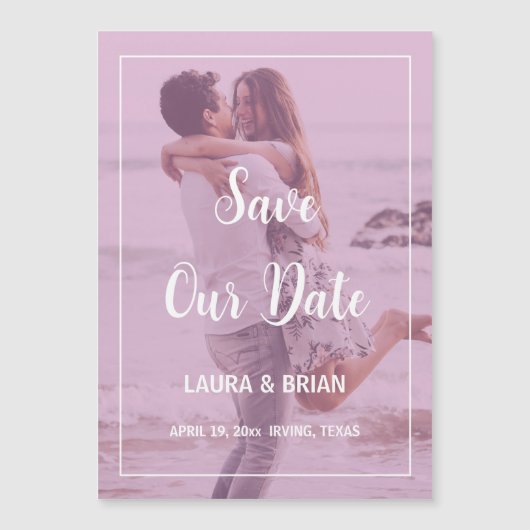 写真モダンピンクフィルター結婚式の日付を保存 マグネット招待状 (正面)