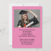 写真モダンピンク卒業発表 招待状 (裏面)