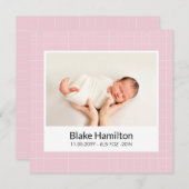 写真モダンピンク模様ベビー誕生発表 (正面/裏面)