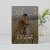 写真モダンフォイル結婚式の日付カードを保存 箔招待状 (立ち正面)