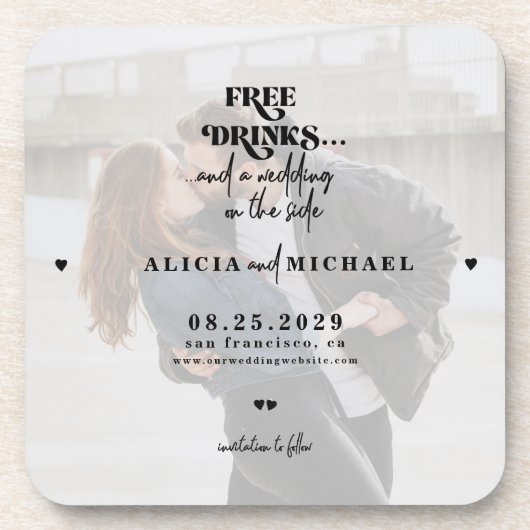 写真モダンフリー飲み物の結婚式の日付を保存 コースター (正面)