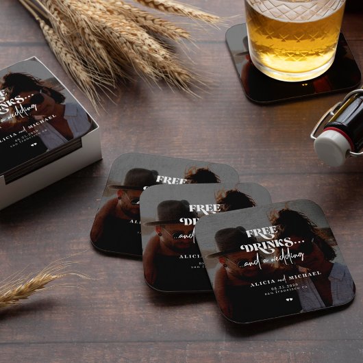 写真モダンフリー飲み物の結婚式の日付を保存 スクエアペーパーコースター