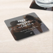 写真モダンフリー飲み物の結婚式の日付を保存 スクエアペーパーコースター (アングル)