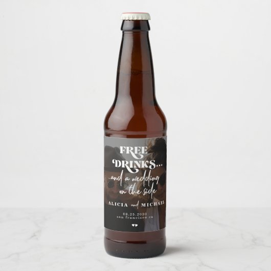 写真モダンフリー飲み物の結婚式の日付を保存 ビールラベル (正面)