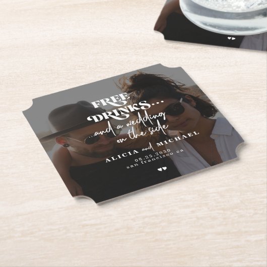 写真モダンフリー飲み物の結婚式の日付を保存 ペーパーコースター (アングル)