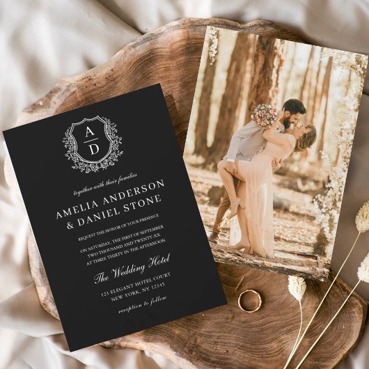 写真モダンフローラクレスト結婚モノグラムフォーマル 招待状