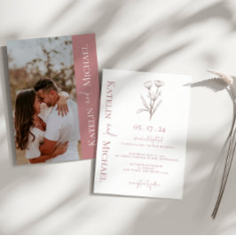 写真モダンフローラマウヴ結婚ズ 招待状