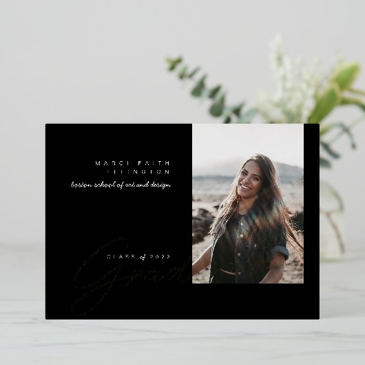 写真モダンブラック大学院フォイル発表 箔招待状 (立ち正面)