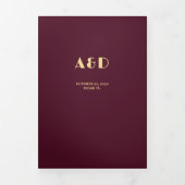 写真モダンブルゴーニュ金ゴールドrsvp詳細結婚s 三つ折り招待状 (カバー)