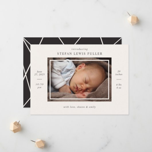 写真モダンベビー統計Birth Announcement Card 案内状 (正面/裏面インサイチュ)