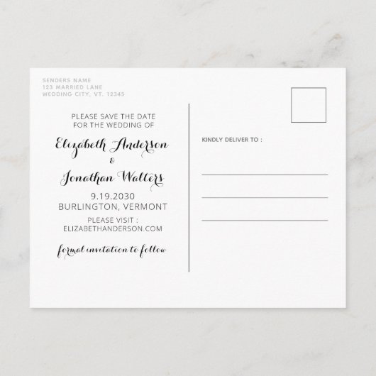 写真モダンペット馬の結婚式の日付を保存 案内ポストカード (裏面)