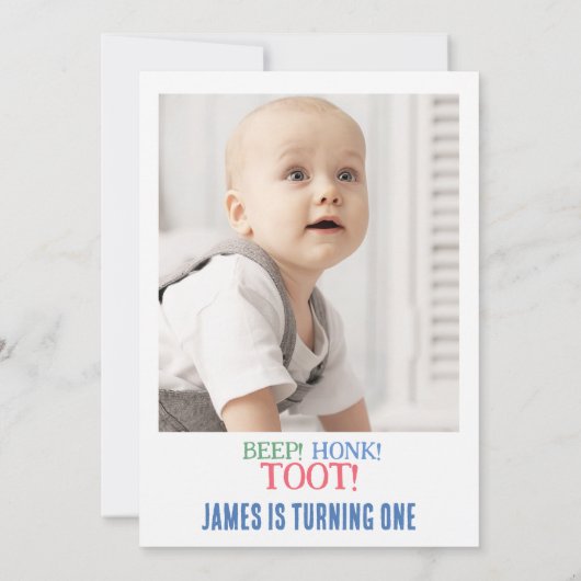 写真モダンボーイズ道路交通の最初の誕生日 招待状 (裏面)