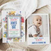 写真モダンボーイズ道路交通の最初の誕生日 招待状