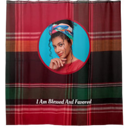 写真モダンマエレガントドラス・プレイドのパーソナライズ シャワーカーテン