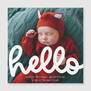 写真モダンマグネット付きHello Birth Announcement