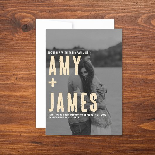 写真モダンミニマルとQRコード結婚 招待状