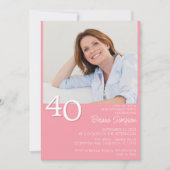 写真モダンミニマルなピンク40歳の誕生日 招待状 (正面)