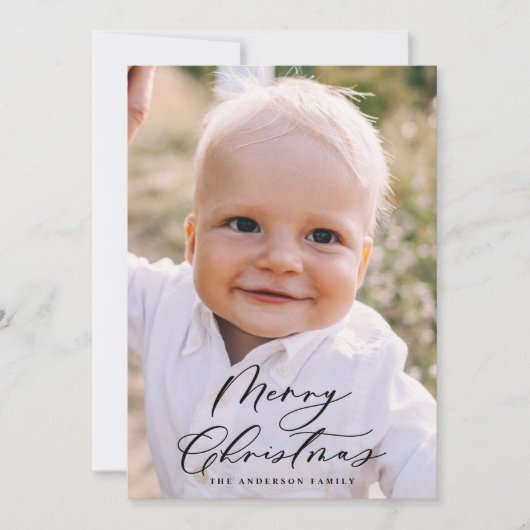 写真モダンミニマルのクリスマスエレガント脚本 シーズンカード (正面)