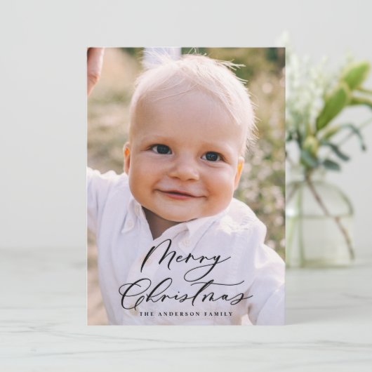 写真モダンミニマルのクリスマスエレガント脚本 シーズンカード (スタンド正面)