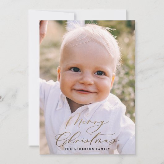 写真モダンミニマルのクリスマスエレガント脚本 シーズンカード (正面)