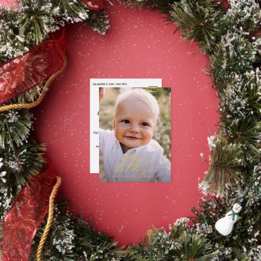 写真モダンミニマルのクリスマスエレガント脚本 箔シーズンポストカード (インサイチュ)